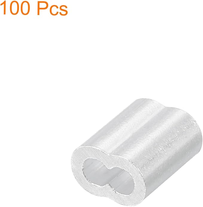 uxcell 100Pcs Aluminum Crimping Loop Sleeve for 1/16" Diameter Wire Rope, Double Ferrule Aluminum Wire Rope Sleeve for Cable Line End
