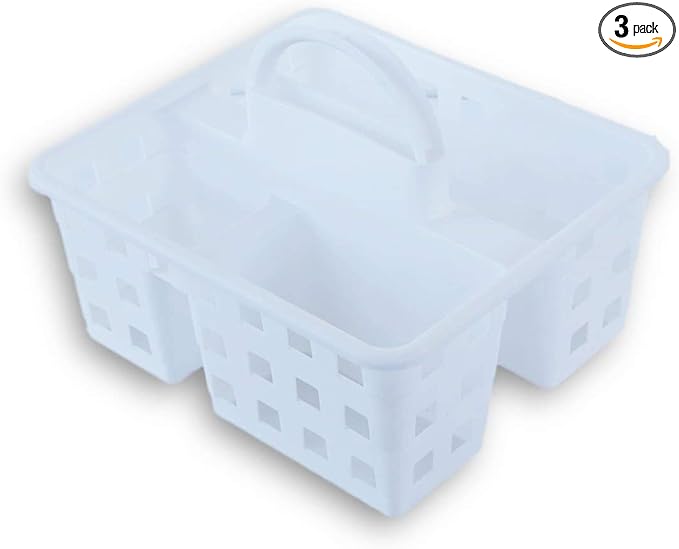 Plastic Caddies with Handle Shower Caddy Basket Cleaning Utility Carry Caddy for Classroom Organization Desk Table Organizer,Teacher and Art Supplies Set of 3 Toy Storage Tote (White)
