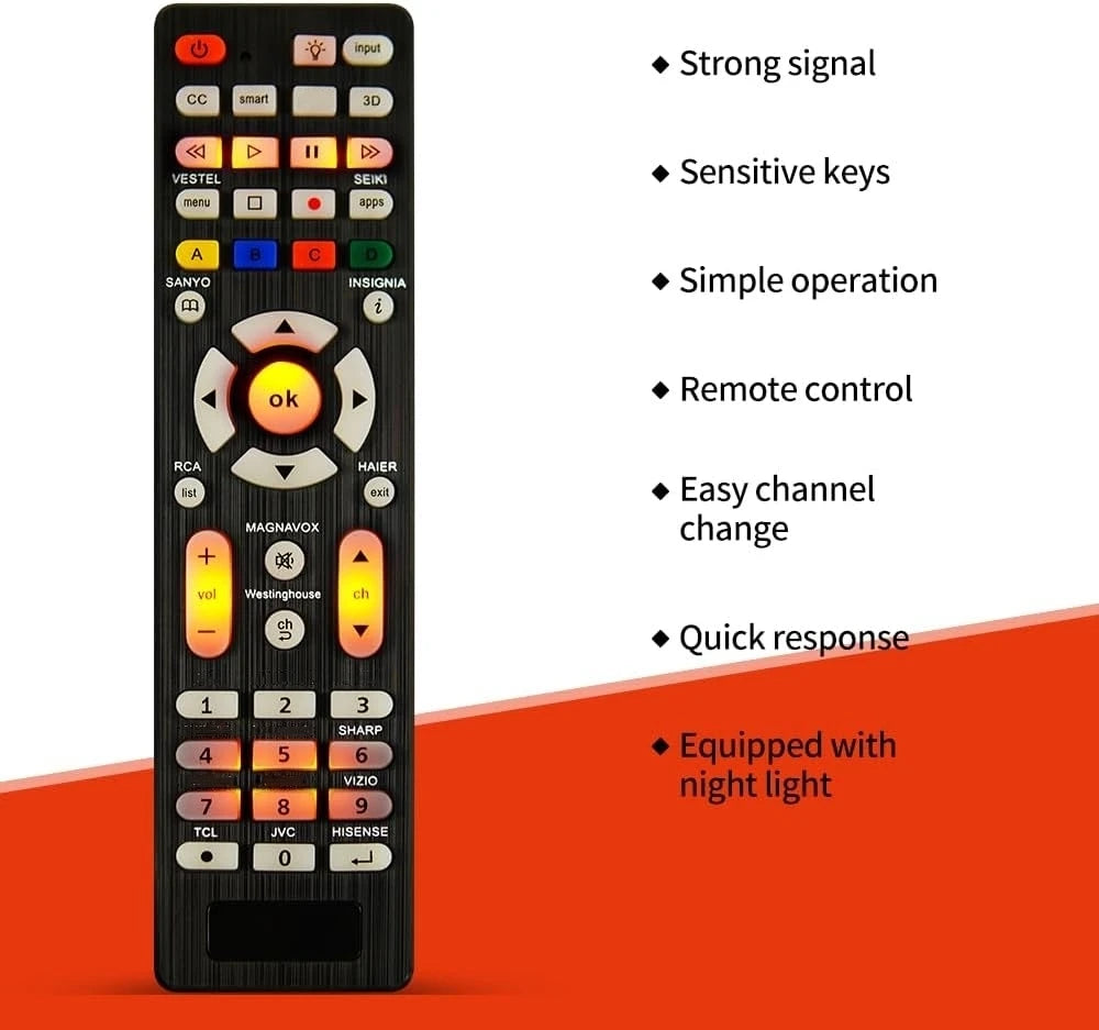 Universal RC-G008 Replcement Remote Control for All Models and Brands TV with Light in the Night