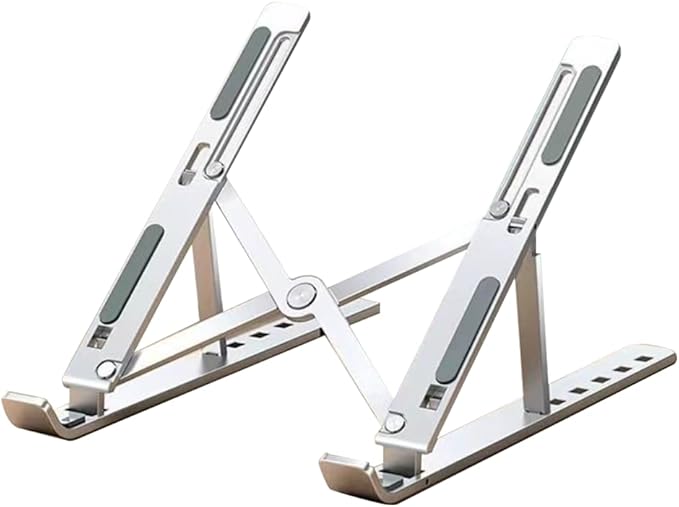 Desktop Laptop Stand, iPad Stand, Aluminum Alloy, Portable Foldable, 7 Level Adjustable, Ergonomic, Suitable for Laptops Up to 18 Inches, Easily Put it in Bag and use it Anywhere (1, Silver)