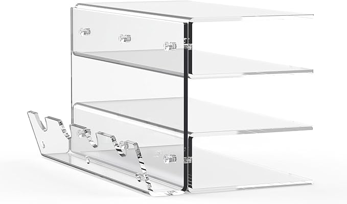 Keyboard Stand for Desktop 3 Layer Acrylic Stand Gaming Keyboard and Mouse Storage Thicken Dustproof Storage Holder Holds up 4 Keyboards,3 Mice,folder etc for Office,Home,School,Kitchen(Transparent)