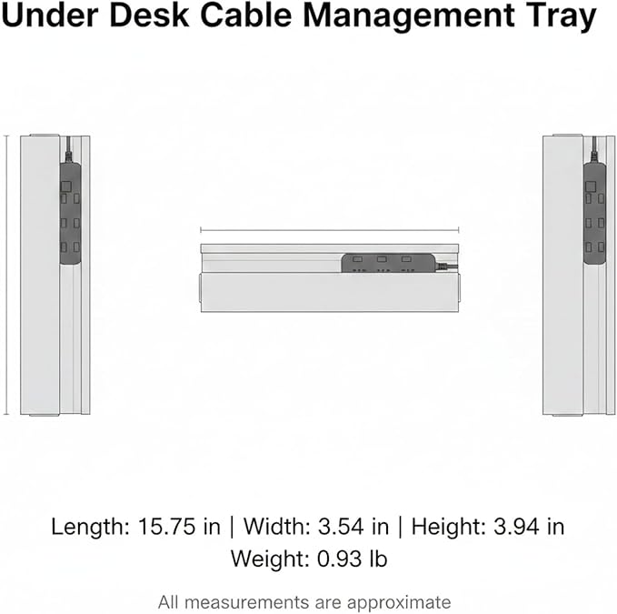 Under Desk Cable Management Tray, No-Drill Cord Organizer for Power Strips & Wires, 15.7 x 3.9 x 3.5 Inch, PVC Wire Basket (1 Pack)