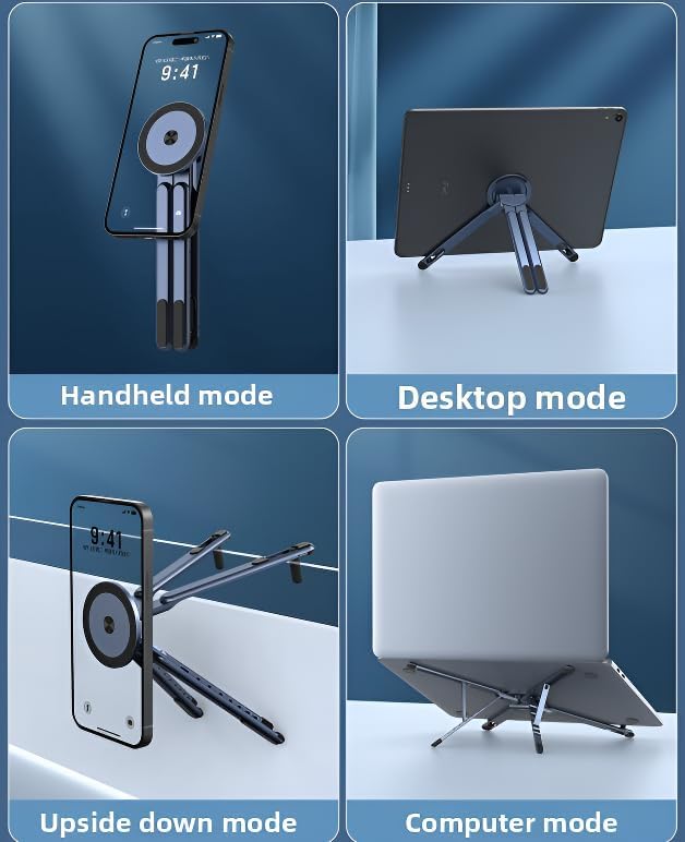 Portable Laptop Stand for Desk, Foldable Adjustable Computer Riser with Magnetic Phone Holder, Aluminum Laptop Stand Tablet Stand Mobile Phone Holder (Orange)
