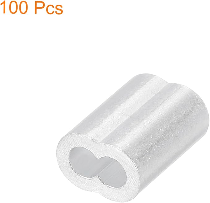 uxcell 100Pcs Aluminum Crimping Loop Sleeve for 1/8" Diameter Wire Rope, Double Ferrule Aluminum Wire Rope Sleeve for Cable Line End