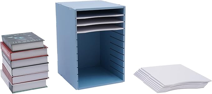 Vertical Desktop Sorter, 11 Slots Blue Mail Organizer Vertical File Organizer, PVC Paper Sorter Organizer with 11 Adjustable Compartments, Construction Paper Storage Mailbox for Home Office (Blue)