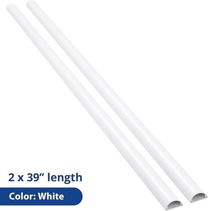 ZhiYo 78in TV Cord Hider for Wall Mounted TV, Self-Adhesive Wall Cord Concealer, Paintable Wire Covers for Cords, White Cord Cover, Half Round Cable Raceway for Floor - 2 x L39in x 1in (W) x 0.5in (H)