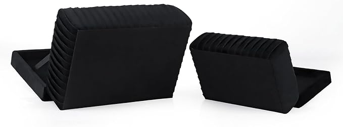 HofferRuffer Velvet Decorative Boxes, Jewelry Boxes Storage Accessory Organizer Boxes with Elegant Handle Decor, Classic Velvet Set of 2 Pieces (Black Velvet)