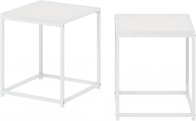Furinno CAMNUS Side Table Set of 2, Metal Frame End Table, Square Open Frame Night Stand, Bedside Table, Easy Assembly, for Living Room, Bedroom, Solid White