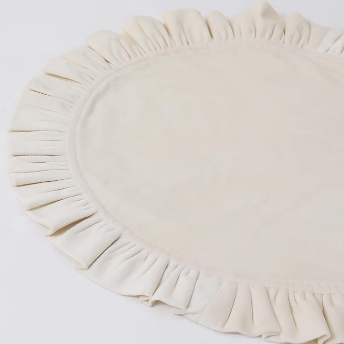 15 Inch Velvet Round Placemat with Ruffle for Dining Table Outdoor Placemats Non-Slip Washable for Gathering, Occasional Decoration and Family Parties Celebrations Set of 4, Beige