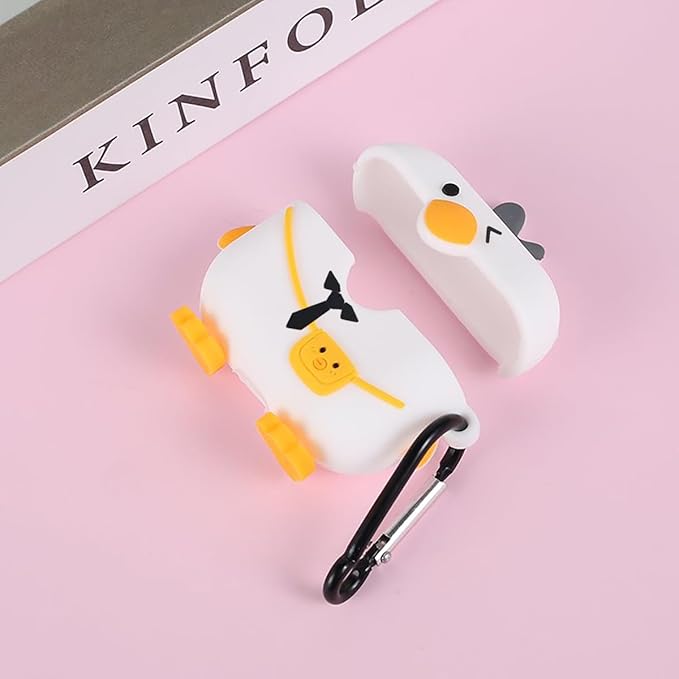 LiWerlly Cute Duck Case for Beat Studio Buds Case, Funny 3D Cartoon Kawaii Cool New Beat Studio + Cover Skin with Cleaning Kit & Keychain for Beat Studio Earbuds for Boys Girls Kids Teen, Bag Duck