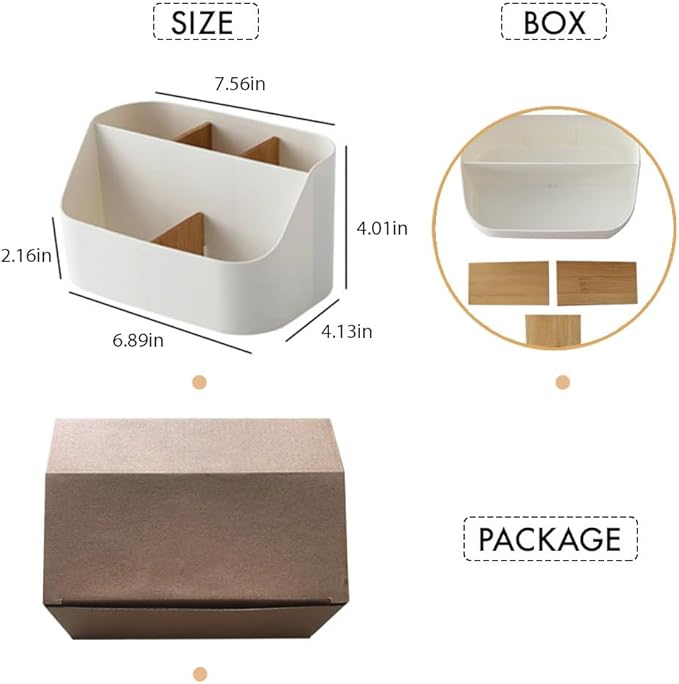 Desk Organizer with 5 Compartments, Office Supplies Organizers and Accessories, Makeup Brush Holder, Pen/Pencil Holder, Remote Control Holder with Movable Wooden Partition