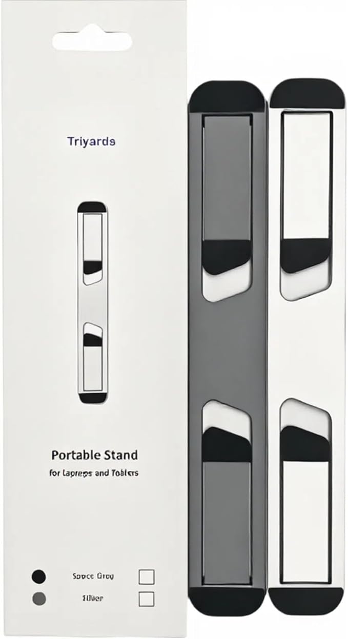 Laptop Riser for Desk – Aluminum Foldable Laptop Stand for 10”-16” Models Including MacBook, MacBook Air, iPad, HP and More – Self-Adhesive Portable Laptop Stand with Non-Skid Feet