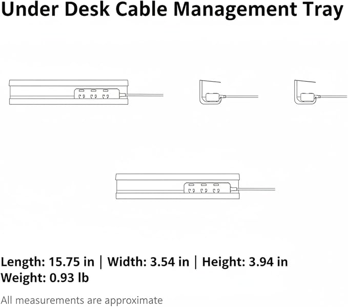 Under Desk Cable Management Tray, No-Drill Cord Organizer for Power Strips & Wires, 15.7 x 3.9 x 3.5 Inch, PVC Wire Basket (1 Pack)