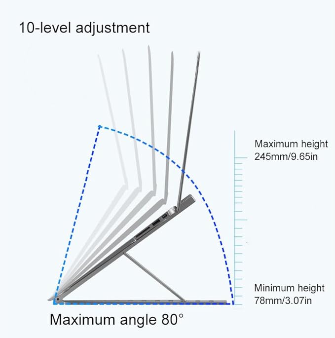 Aluminum Laptop Stand for Desk, Foldable Ventilated Cooling Notebook Stand, Adjustable Portable Laptop Holder, Compatible with 11" - 17.3" MacBook Pro Air, HP and Other laptops(Silver)