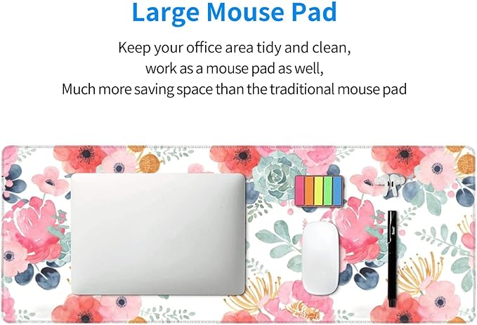 XL Flower Large Gaming Mouse Pad, Long Extended Full Floral Mouse Mat Desk Pad for Top Keyboard Table, Aesthetic Cute Big Stitched Mousepad Gifts for Women Office Decor(Pink, 31.5 * 11.8 in)