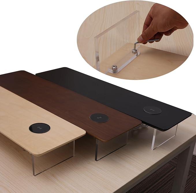 SUIBIAN Elegant Wood & Acrylic Monitor Stand with 15W Wireless Charging โ 31.5" Large Desk Riser for Ergonomic View, Desktop Organizer, Laptop & PC | Modern Floating Design(Walnut Wood)