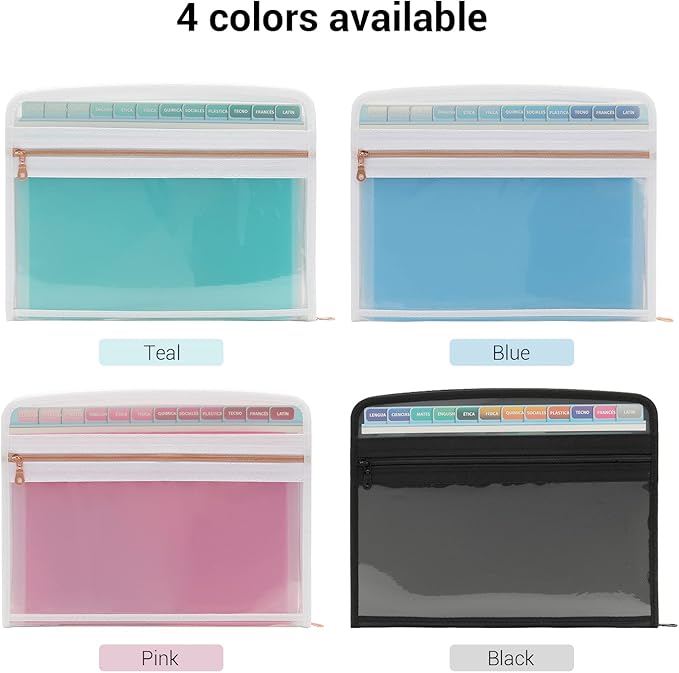Mukawa 13 Pocket Zippered Expanding File Folder, Accordion File Organizer for Documents Letter Size A4 Papers (Pink)