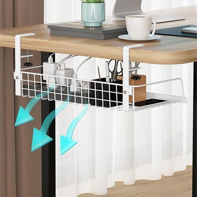 Under Desk Cable Management Tray, Under Desk Cable Management Tray Cable Organizer Under Desk Wire Rack No Drill Cable Raceway Steel Cable Holder Desk Wire Organizer Tray(Black S)