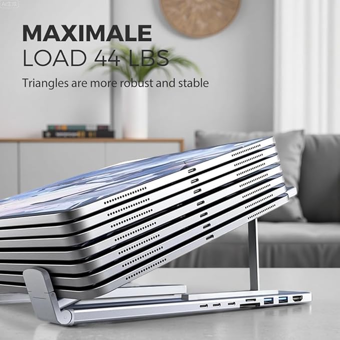 8-in-1 USB-C Laptop Stand & Docking Station - 4K HDMI, 2X USB-A 3.0, 2X USB-C, 100W PD Input, SD/TF Card Reader - Universal for Office & Home