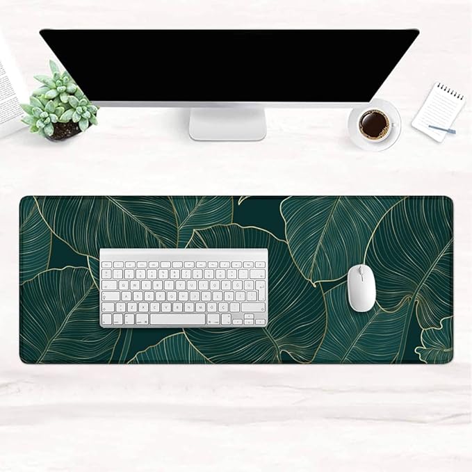 Gaming Mouse Pad Large Desk Mat Extended Keyboard Mouse Pad Mousepad with Non-Slip Base and Stitched Edge Desk Pad Mouse Pads for Desk Home Office Gaming Palm Leaves
