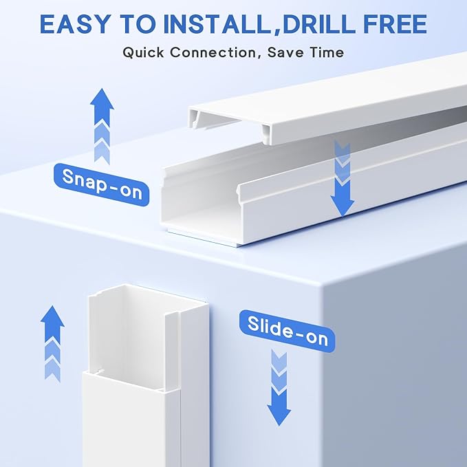 315in Cord Hider Kit, Paintable Cable Raceway, Cord Covers for Wall Mount TV, TV Cable Hider Wall Kit, Wire Management, W 0.96in x H 0.57in, White