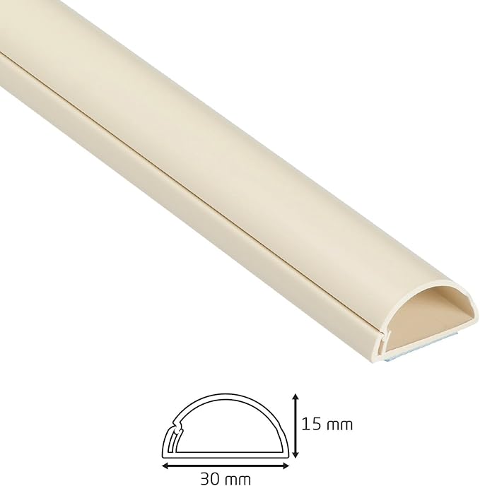 D-Line 1M3015M Mini Trunking, Electrical Cable Management Solution, Self-Adhesive Cord Cover - 30mm (W) x 15mm (H) - Magnolia (1-Meter Length)