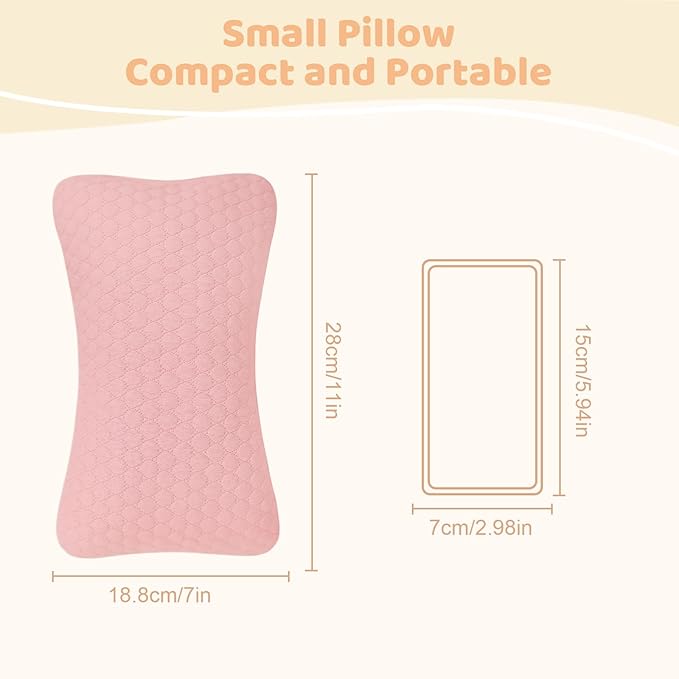 vocheer Small Pillows for Sleeping, 11"x 7" Mini Travel Pillow, Tiny Pillows for Neck, Wrist, Lumbar and Knee, Pets Pillow, Cotton, Machine Washable,Pink-2PC