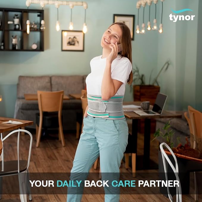 TYNOR Lumbar Support Belt Breathable Compression Lower Back Brace, Adjustable Waist Lumbar Support Brace for Men & Women, Herniated Disc, Sciatica, Back Pain & Heavy Lifting (Medium, Grey)