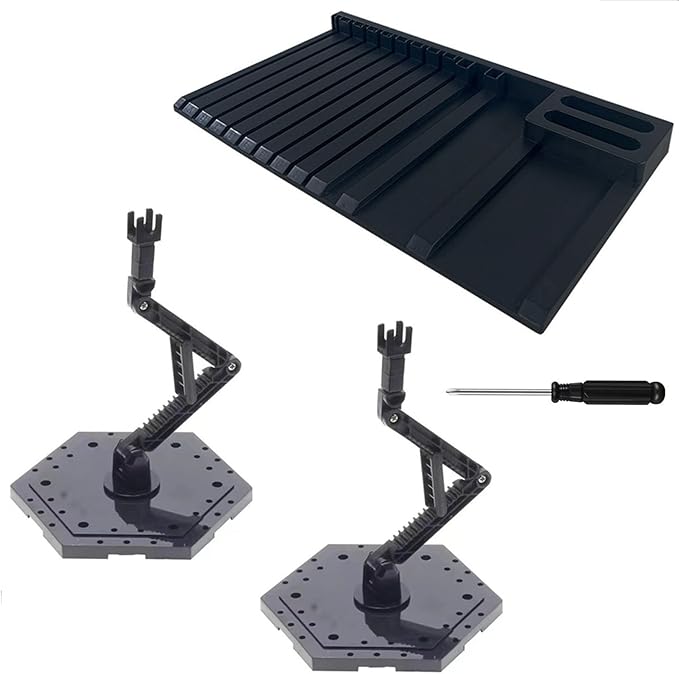 4-Piece Set Model Kit Display Stand and Runner Storage System with Action Base, Suitable for storing various tools,Suitable for Model Stand and HG, MG and RG Model Character Display Stand,Black.