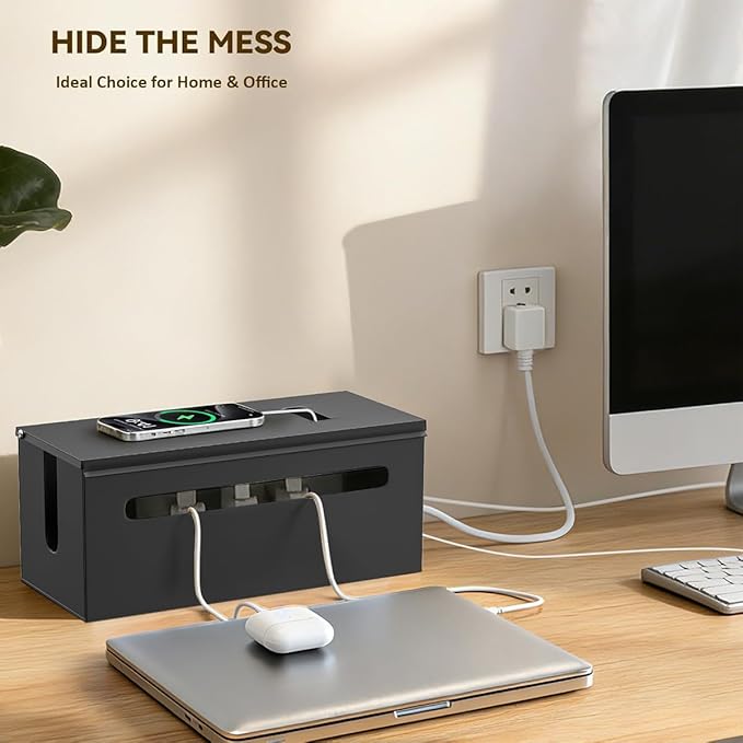 0.6mm Metal Cable Management Box Large Cable Organizer Box and Power Strip Box for Electrical Cord Hiding, Home Office Floor Cables Hider, TV Wires Storage Organization