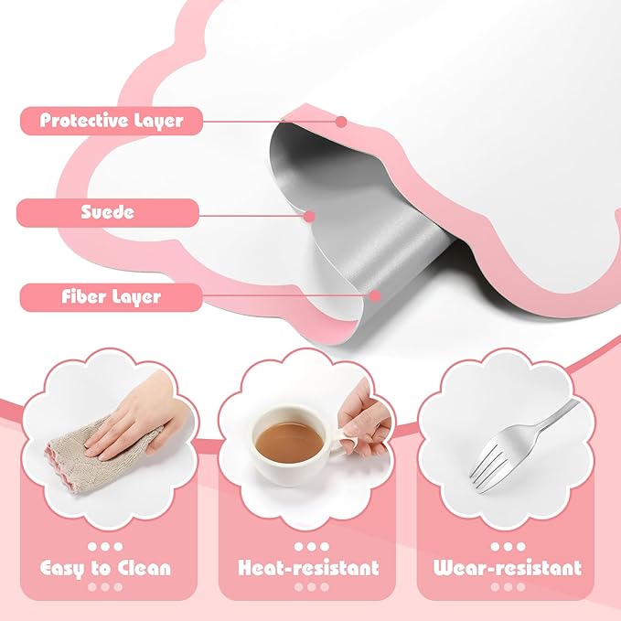 Teenyyou Makeup Mat for Vanity Protect Scalloped Makeup Mat 31.5 x 15.8'' Vanity Cover Top 2026 Graduation Gifts Dual-sided Dressing Table Pad Waterproof Mouse Pads for Dormitory Desktop(Pink Edge)