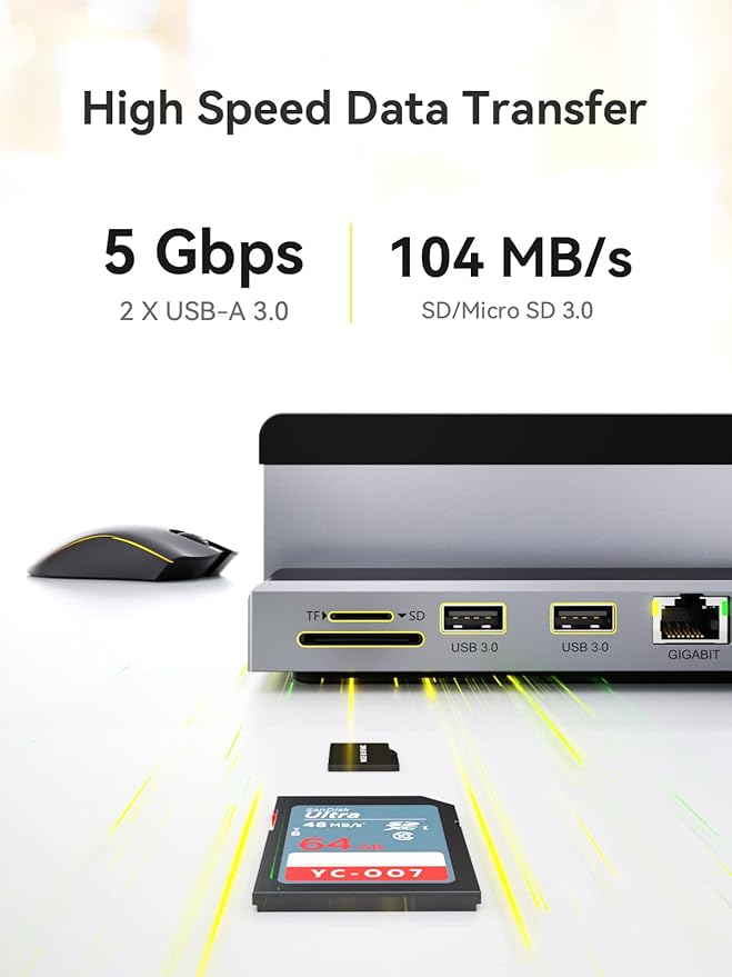 Laptop Docking Station Stand for mac, QUUGE 8 in 1 USB C Dock with HDMI 2.0 4K 60Hz, RJ45 Ethernet, 2 USB3.0 Ports, 100W PD, TF/SD 3.0, Desktop Management Docking Station
