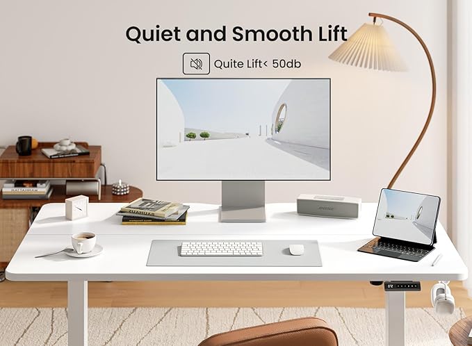 BANTI 40 × 24 Inches Standing Desk, Ergonomic, Electric Height Adjustable, Sit and Stand Up, Computer Office Desk with Splice Board, White Frame/Whitetop