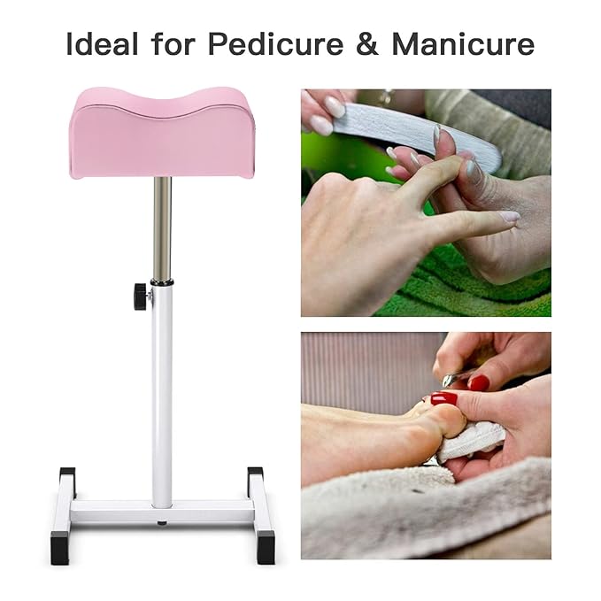 CHAOEEMY Pedicure Foot Rest,Adjustable Height Pedicure Stool,Pedicure Stand for Home Salon,Tattoo,Nail Tech(Pink)