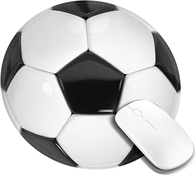 Football Soccer Round Mouse Pad Premium Textured Mouse Mat Washable Mousepads with Extended Stitched Edges Non Slip Rubber Base Small Mousepad 7.9 * 7.9 * 0.12 Inches