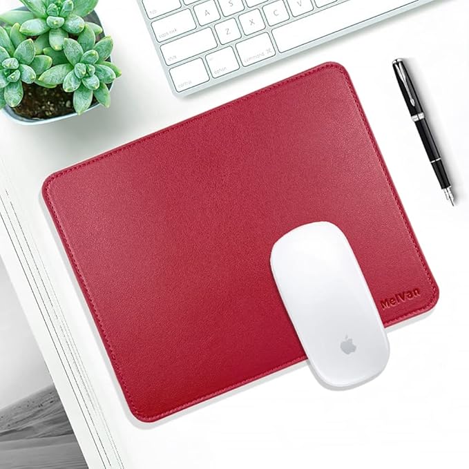MelVan PU Leather Mouse Pad with Stitched Edge, Wood Mousepad, Waterproof Gaming Mouse Pad Mat for Computers, Laptop, Office & Home, 10.2" x 8.3", 1 Pack (Burgundy)