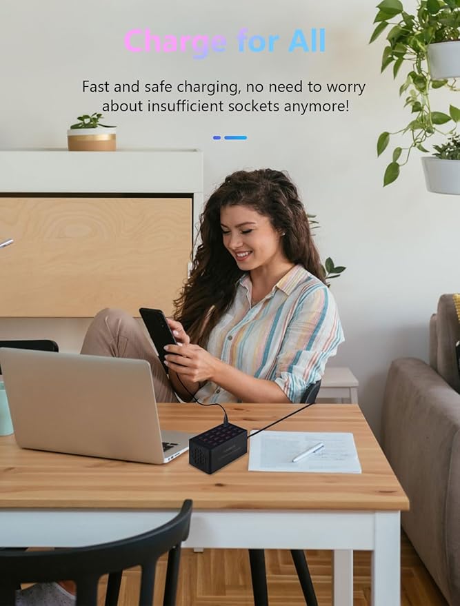 USB Charging Station,100W 20-Port Multi Smart Safety Fast Charger Station for Phone Tablet Watch Headphone PS, Compact Desktop Charger Home Office Travel