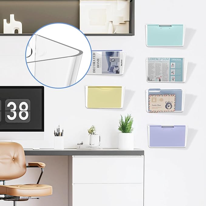 SUPEASY Clear Acrylic Wall File Organizer, One-Piece Wall Mount File Holder for Mail Magazines Letter Size Folders, Single Pocket for Office, Home or Classroom, 6 Pack Screws Not Included