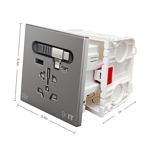35W GaN Multi Plug Wall Outlet with Retractable Phone Charger for Bedside/Sofa, 4-in-1 Tamper-Resistant in-Wall Socket with Universal AC Port for New Renovations, UL Listed (Include 86-Type Box)