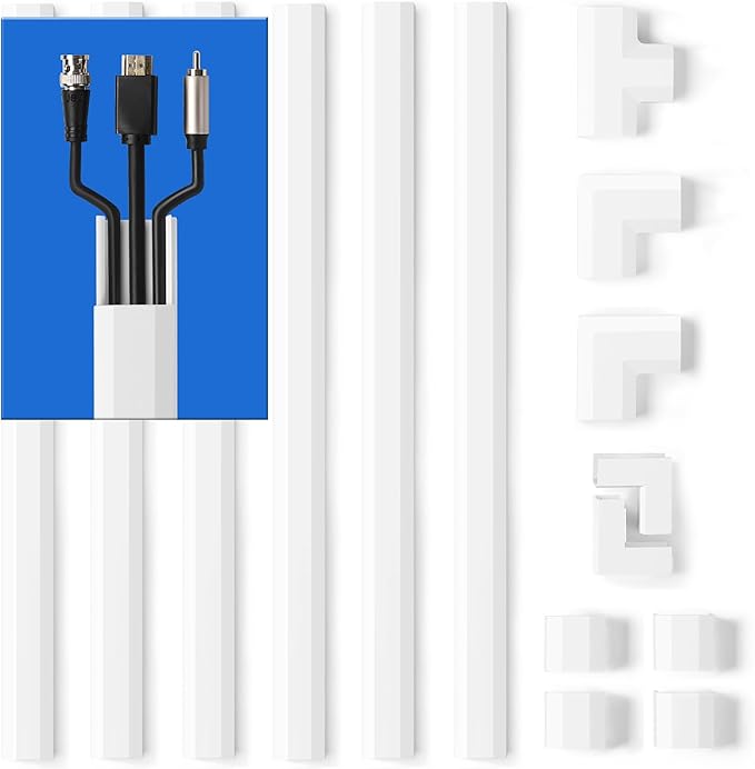ZhiYo Wall Cable Hider, Cord Hider to Hide 3-4 Cords, Self-Adhesive TV Wire Hider for Wall, Cable Management Kit, Wire Raceway White, 102in 6 x L17in, Paintable Cord Concealer, W1.2in x H0.6in