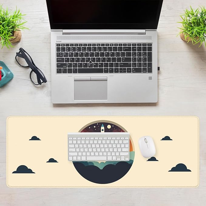 Retro Space Mouse Pad, Vintage Minimalism Gaming Desk Mat Waterproof Stitched Edges Rubber Base Non-Slip Deskmap Computer Keyboard Mat, 31.5x11.8in Mouse Pads for Desk Home Office Gaming