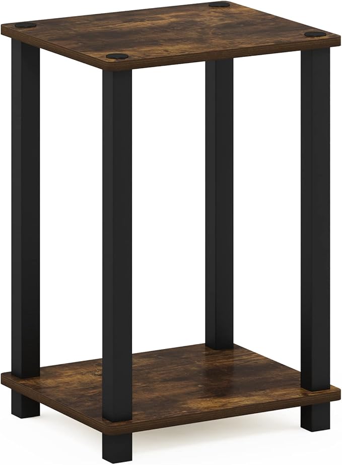 Furinno Simplistic 1-Tier End Side Night Stand/Bedside Table with Plastic Poles, Amber Pine/Black