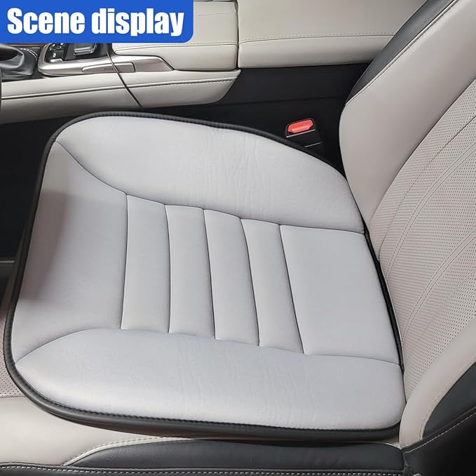 Car Seat Cushion Pad, Memory Foam Automotive Butt Cushion with Non-Slip Silicone Bottom, Breathable Driver Seat Protector for Vehicle, Home and Office Chairs (Grey)