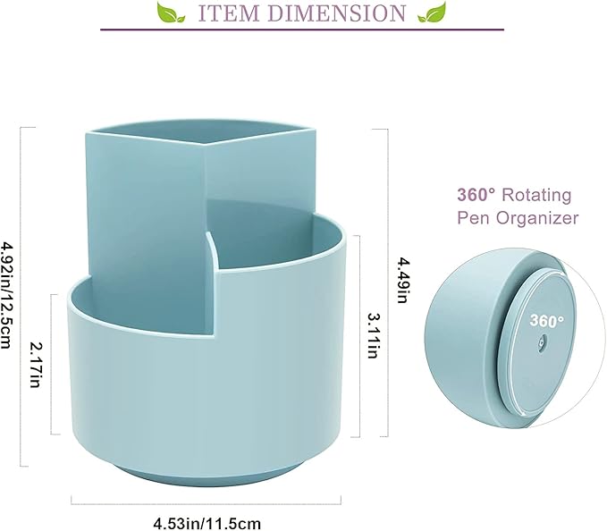 Siveit Desk Pencil Pen Holder, Desk Organizers 3 Slots 360-Degree Rotating Pen Holder for Desktop Storage Stationery Supplies Organizer, Home, Office, School, Kids, Blue