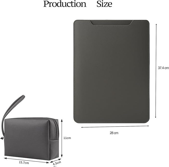 4-in-1 Laptop Sleeve with Stand and Mouse Pad, Faux Leather Protective Case with Accessory Pouch for 15-16 Inch Laptops, Grey
