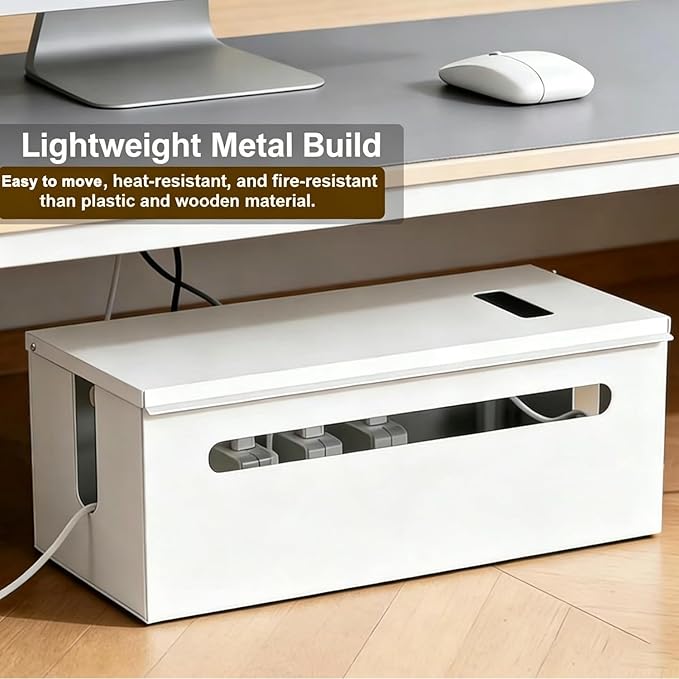 0.6mm Metal Cable Management Box - Large Cable Organizer Box and Power Strip Box for Electrical Cord Hiding, Home Office Floor Cables Hider, TV Wires Storage Organization