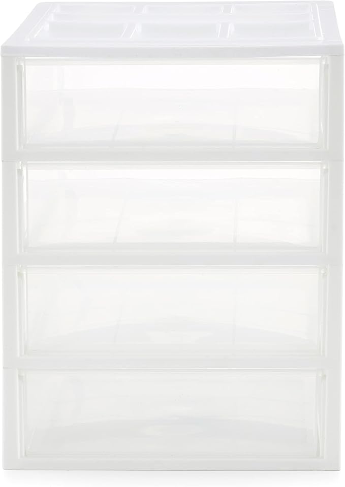 Gracious Living 4 Drawer Desktop & Countertop Organizer w/Organization Lid for Craft Storage, Office Supplies & School Supplies, White/Clear (3 Pack)
