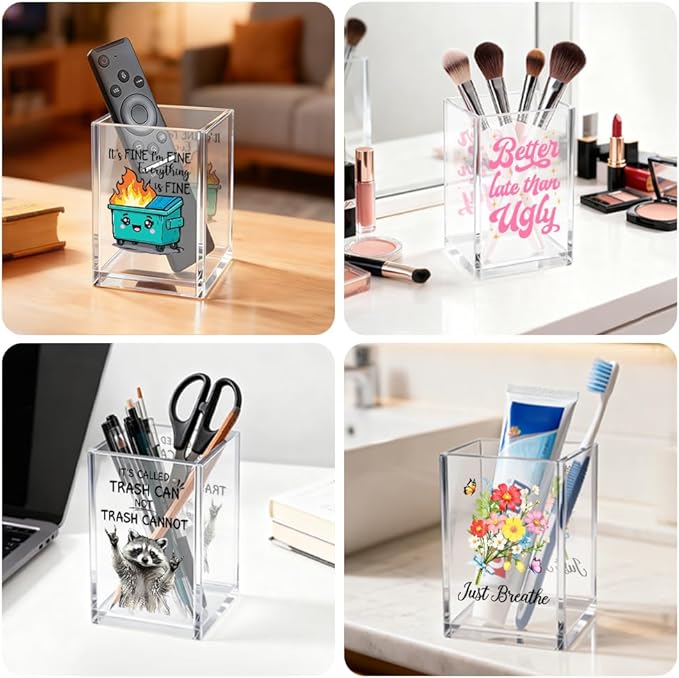 Thoughts Aren't Facts Acrylic Cosmetic Organizer Pen Holder, CBT Cognitive Behavioral Desk Storage Holder for Pen, Mental Health Recovery Gifts for Coworker, Therapy Office Gifts for Leader