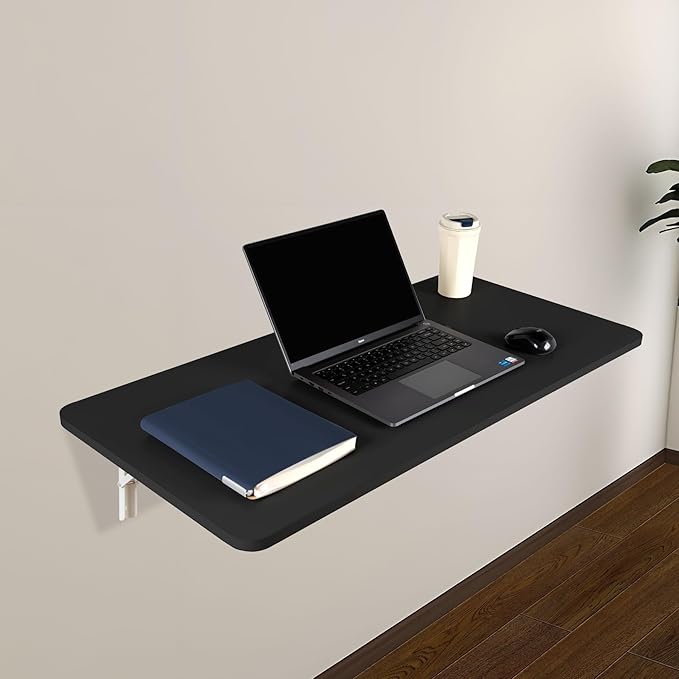 Neoaider Wall Mounted Folding Table 47.2”L x 19.7”W, Laundry Folding Table with Heavy Duty Metal Collapsible Shelf Brackets, Wall Mounted Desk Fold Down for Small Spaces, Black