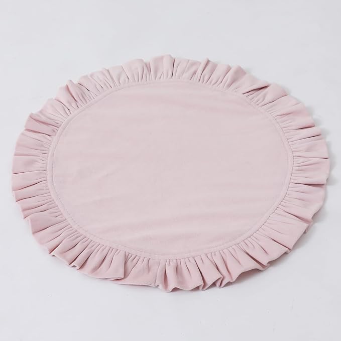 16.5 Inch Velvet Round Placemat with Ruffle for Dining Table Outdoor Placemats Non-Slip Washable for Gathering, Occasional Decoration and Family Parties Celebrations Set of 4, Pink